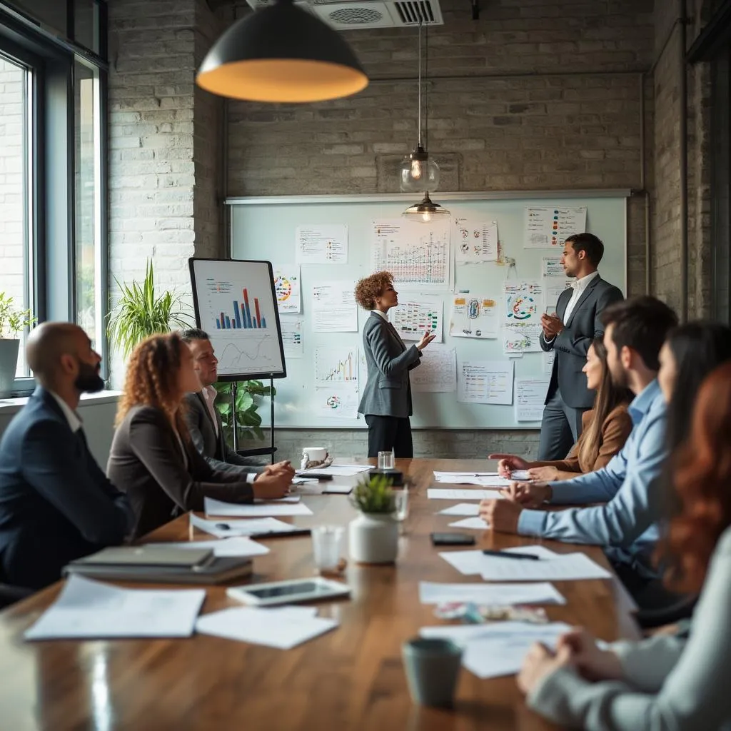 Equipo de consultores en reunión estratégica